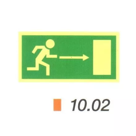 Menekülési út jobbra, után világítós tábla 10.02