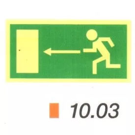 Menekülési út balra, után világítós tábla 10.03