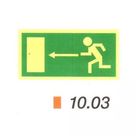 Menekülési út balra, után világítós tábla 10.03