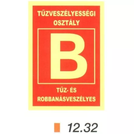 "B" tűzveszélyességi osztály, után világítós tábla 12.32