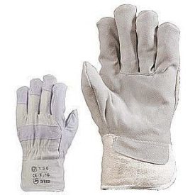   150, Szürke marhahasíték bőr rakodókesztyű tenyérbéléssel fehér vászon kézhát 150/2