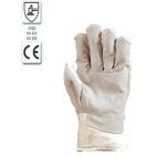 150, Szürke marhahasíték bőr rakodókesztyű tenyérbéléssel fehér vászon kézhát 150/2
