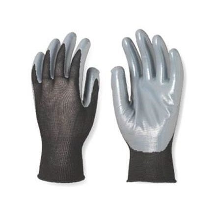 Szürke nitrilbe mártott, fekete poliészter kesztyű 1NIBB