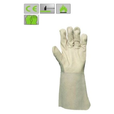 Színmarha tenyerű, hasíték kézhátú hegesztőkesztyű, artériavédővel