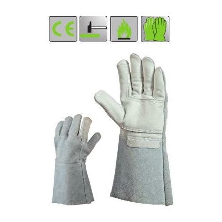 Színmarha tenyerű, tenyerén dupla bőr erősítéses hegesztőkesztyű, 15 cm -es mandzsettával