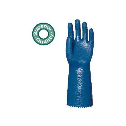Érdesített PVC védőkesztyű, 34 cm-es, kék, sav-, lúg-, olajálló 3768-70-es ***KIFUTÓ***
