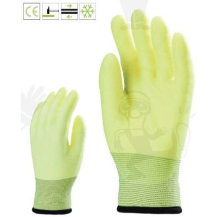 Sárga fluo téli poliészter védőkesztyű Hydropellent, PVC mártással 3918-20-as