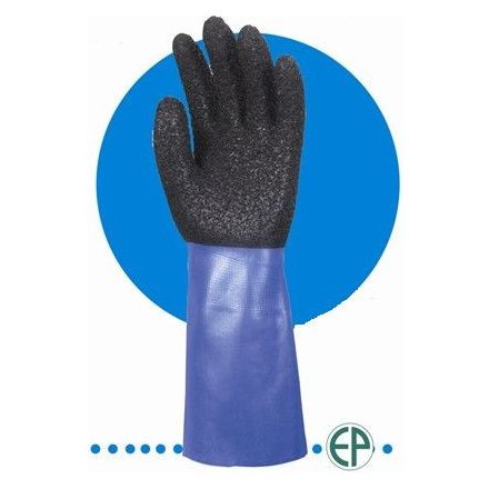 Nylon felületre mártott, fekete/kék PVC kesztyű 3969-70-es
