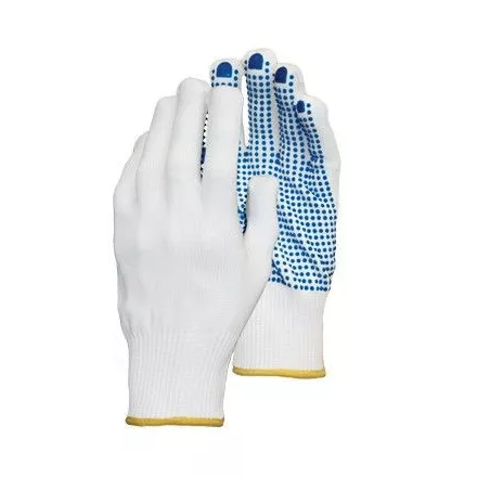 Kötött poliamid kesztyű, tenyéren kék pöttyökkel - női 4357