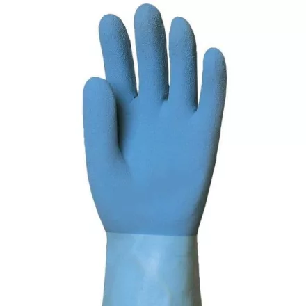 Vastag (1,3 mm), saválló kék gumikesztyű, 30 cm-es, nylonra mártva 5227-30-as ***KIFUTÓ***