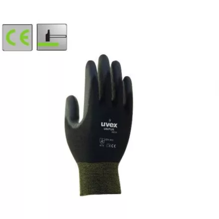 Uvex Unipur nylon alapkesztyű, tenyéren fekete PU mártással