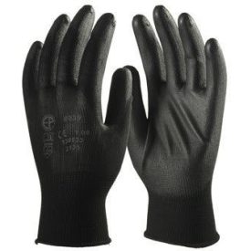   6036-41 FEKETE PRECÍZIÓS POLIÉSZTER munkavédelmi KESZTYŰ, PU MÁRTOTT TENYÉRREL
