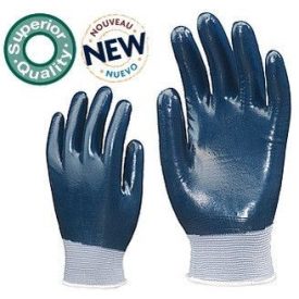   Poliamid szerelőkesztyű kék nitrillel mártva a tenyéren és kézháton is 6287-90 es