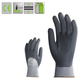   Poliamid szerelőkesztyű, a tenyéren és a kézháton mikrohabosított, szürke vízbázisú PU mártással