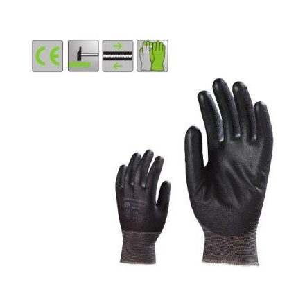 Poliamid szerelőkesztyű, fekete PU tenyérrel, szellőző