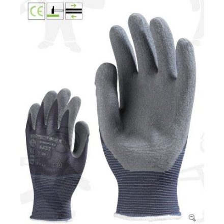 Poliamid szerelőkesztyű, érdesítetett szürke latex tenyérrel, csúszásbiztos 6437-40-es