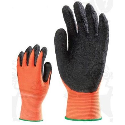 Fluo narancs poliamid kesztyű, erős, fekete latex 6446-50-es***KIFUTÓ***