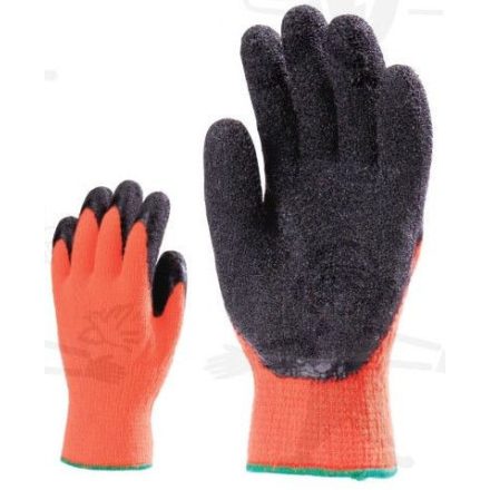 6529-31 munkavédelmi kesztyű, SZERELŐKESZTYŰ, kötött, fluo narancs színű, kopásálló,  bolyhos bélés, gumírozott mandzsetta