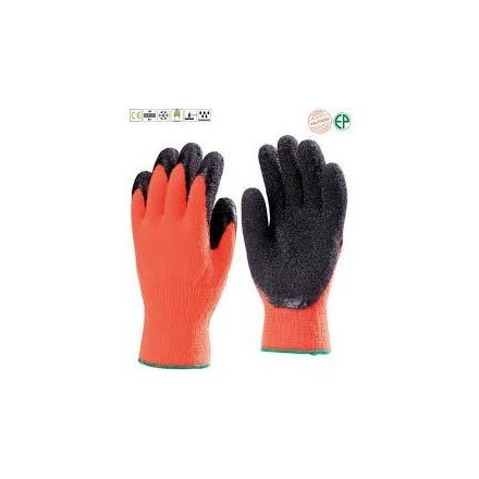 SZERELÖKESZTYŰ,NARANCS,TÉLI,ÉRDES FEKETE NITRIL 3/4 HÁT_8 (6618)