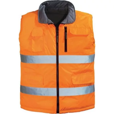 Fluo narancs, bélelt, kifordítható mellény, Oxford külső, szürke vízhatlan belső, fv csíkok 7HWGO
