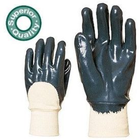   Pamutra ökölcsontig kétszer mártott kék nitril munkavédelmi kesztyű, gumírozott mandzsetta, szellőző kézhát (9608-10)