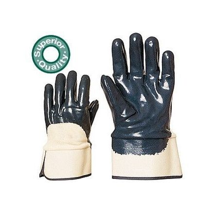 Herkules kétszer mártott, szellőző hátú kék nitril kesztyű 9628-30-es, Merev mandzsettával