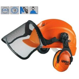   Uvex pheos forestry favágó szett (narancs sisak, rozsdamentes acélháló uvex 3000H fültok)