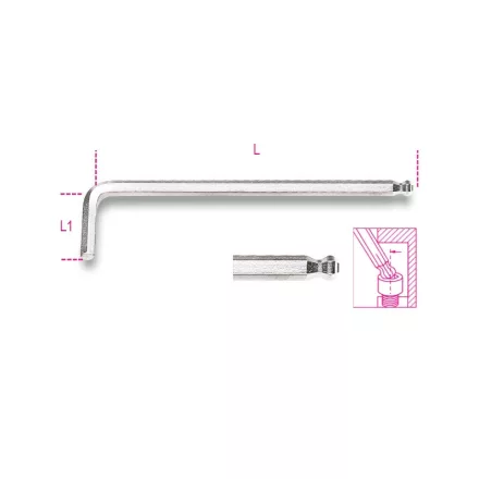 96BPC 6 mm Hajlított gömbfejű imbuszkulcs, krómozott