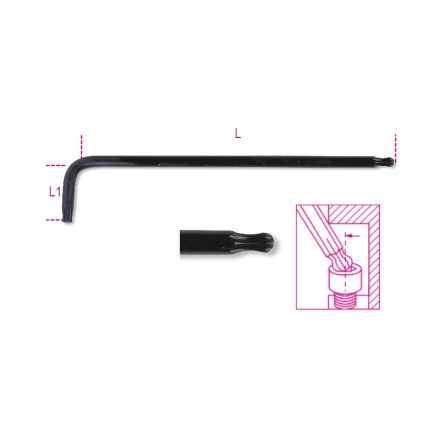 97BTxL 20 mm Hajlított bitkulcs egyik vége gömbölyű, hosszú kivitel Torx® csavarokhoz