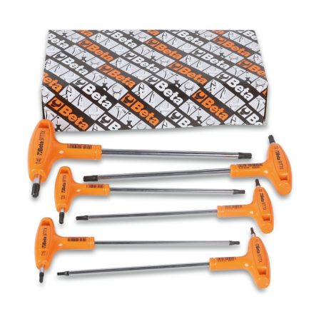 97TTx/S6 T-szárú Torx®-imbuszkulcs készlet,  műanyag markolattal, krómozott,  fekete hegyek