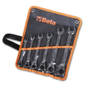   142/B 6 részes csillag-villáskulcs irányváltós racsnival szerszám készlet műanyag dobozban 