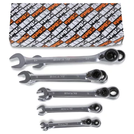 142/S 15 részes csillag-villáskulcs irányváltós racsnival szerszám készlet 