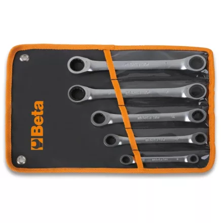 195/B5 5 részes egyenes racsnis csillag-villáskulcs szerszám készlet műanyag dobozban 