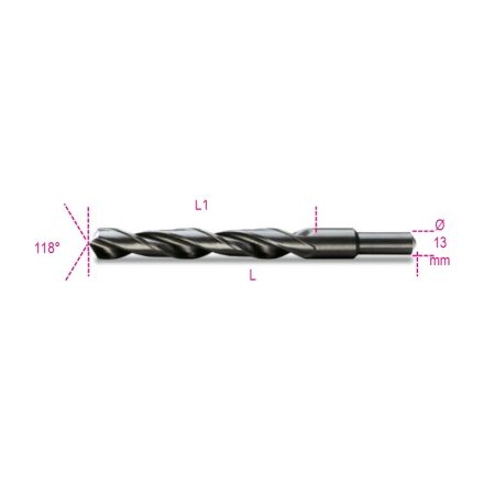 410A 13,50 Rövid nagyméretű csigafúró 13 mm-es hengeres szárral, HSS, hengerelt, barnított