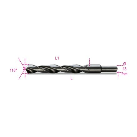 410A 18,50 Rövid nagyméretű csigafúró 13 mm-es hengeres szárral, HSS, hengerelt, barnított