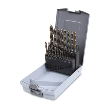 416/SP19 19 részes csigafúrószerszám készlet különleges csiszolással, dupla kúpos fejjel, HSS