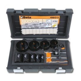   450/C13 HSS/Bimetall-koronafúrókészlet gáz és vízvezetékszerelőknek ütésálló műanyag dobozban