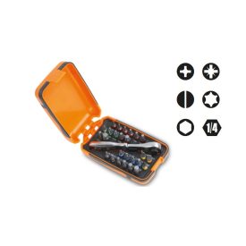   860/C27 25 csavarhúzóbetét, 1 betéttartó és 1 irányváltós racsni, műanyag dobozban