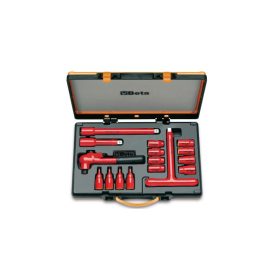   910MQ/C16 3/8"-OS KÉSZLET, 8 TIZENKÉTSZÖGŰ DUGÓKULCS, 4 HATSZÖGŰ DUGÓKULCS ÉS 4 TARTOZÉKKAL, SZIGETELT