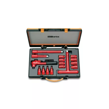 910MQ/C16 3/8"-OS KÉSZLET, 8 TIZENKÉTSZÖGŰ DUGÓKULCS, 4 HATSZÖGŰ DUGÓKULCS ÉS 4 TARTOZÉKKAL, SZIGETELT