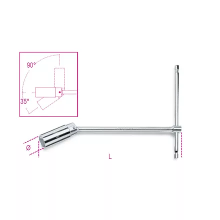 957 16 Rövid csuklós T-gyertyakulcs, krómozott