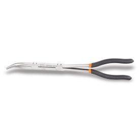   1009L/DP Extrahosszú, 45° hajlított félkerekcsőrű, recézett, kétcsuklós műszerészfogó 2 réteg csúszásmentes PVC bevonatú nyéllel