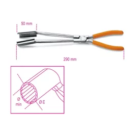   1474L Gyertyakiszedő fogó, 15°-os hajlított pofával, hosszított kivitel, krómozott, PVC-bevonatú szárral