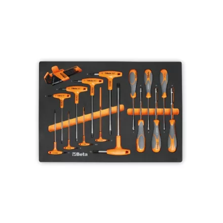 MM60 EVA habszivacs tálca hajlított imbuszkulcsokkal és dugókulcsokkal Torx® csavarokhoz, nagy nyomatékot biztosító markolat