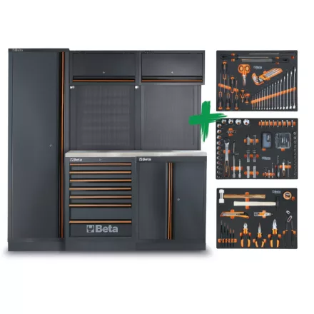 C45PRO 2.0 B7X műhelybútor-kombináció 196 Beta Worker univerzális szerszámból álló választékkal