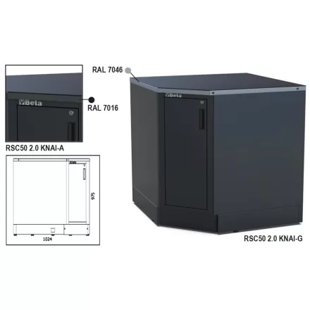 RSC50 2.0 KNAI-A Alsó sarok modul az RSC50 2.0 műhelyberendezés összeállításhoz