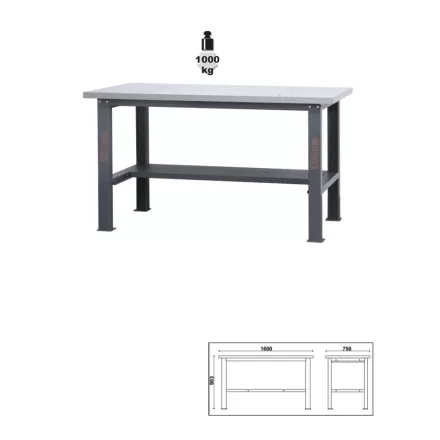 C58BC-X1,6 Egyszerű rozsdamentes acéllal fedett MDF munkalapos munkapad, 1,6 m széles