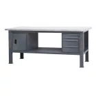 C58BC-X2,1 4CA/O Rozsdamentes acéllal fedett MDF munkalapos munkapad, 2,1 m széles, 4 fiókkal és ajtós modullal