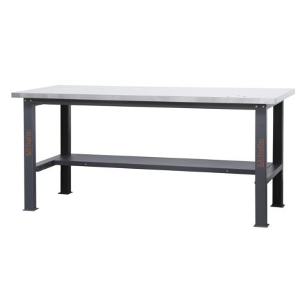 C58BC-X2,1 Egyszerű rozsdamentes acéllal fedett MDF munkalapos munkapad, 2,1 m széles