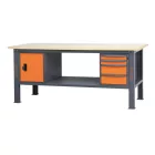 C58BC-W2,1 4CA/O Fa munkalapos munkapad, 2,1 m széles, 4 fiókkal és ajtós modullal